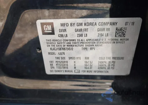 2019 Buick Encore Sport Touring from USA, damaged, VIN KL4CJ1SB7KB724512